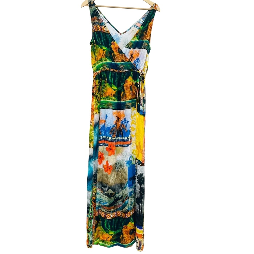 Desigual Vest Eco Beach Hawai Patchwork Tropical Safari Maxi Dress NWT L